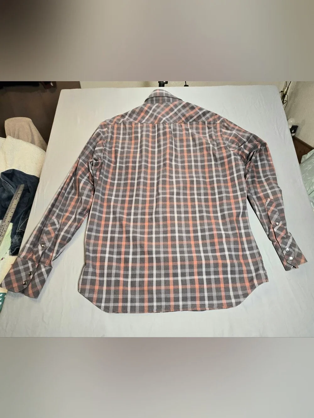 Banana Republic Men's Western Pearl Snap Shirt M 15-15½ Burnt Orange Plaid
